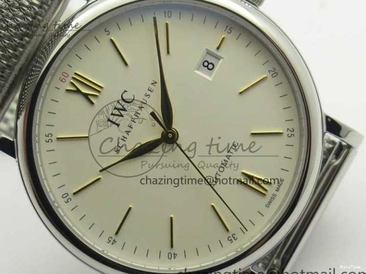 MIROTIME 0111 Breathable Portofino IW356501 SS V3 MK 1:1 Best Edition White Dial Gold Markers On SS Mesh Bracelet MIYOTA 7197